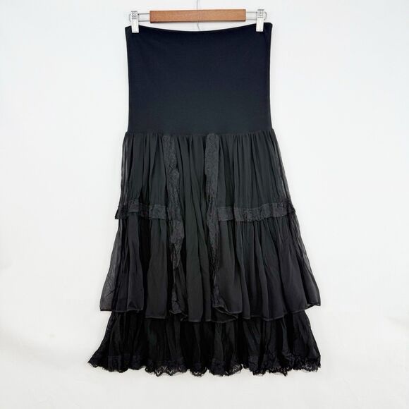 Anonima Black Layered Boho Lace Trim Skirt Size 36 Romantic Gothic Style - Picture 7 of 16